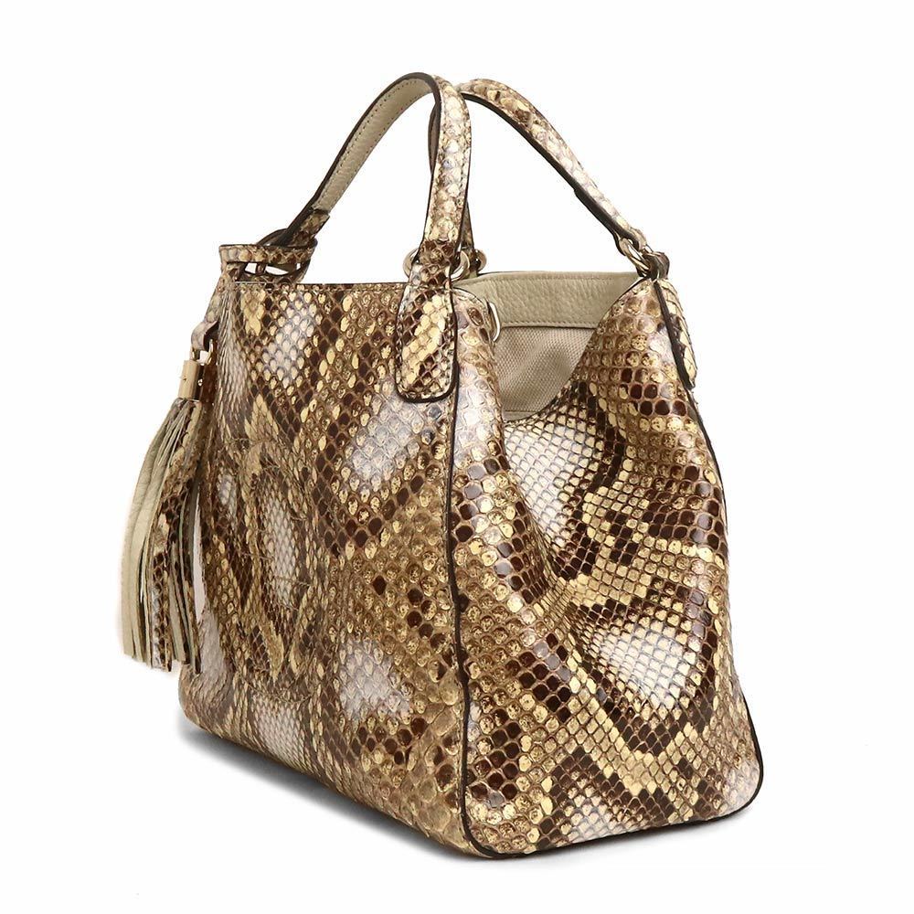 Gucci Leather Tan Python G Soho Interlocking Hand… - image 4